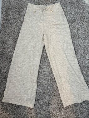 H&M Cream Wide-Leg Tweed-Style Pants with Gold Buttons